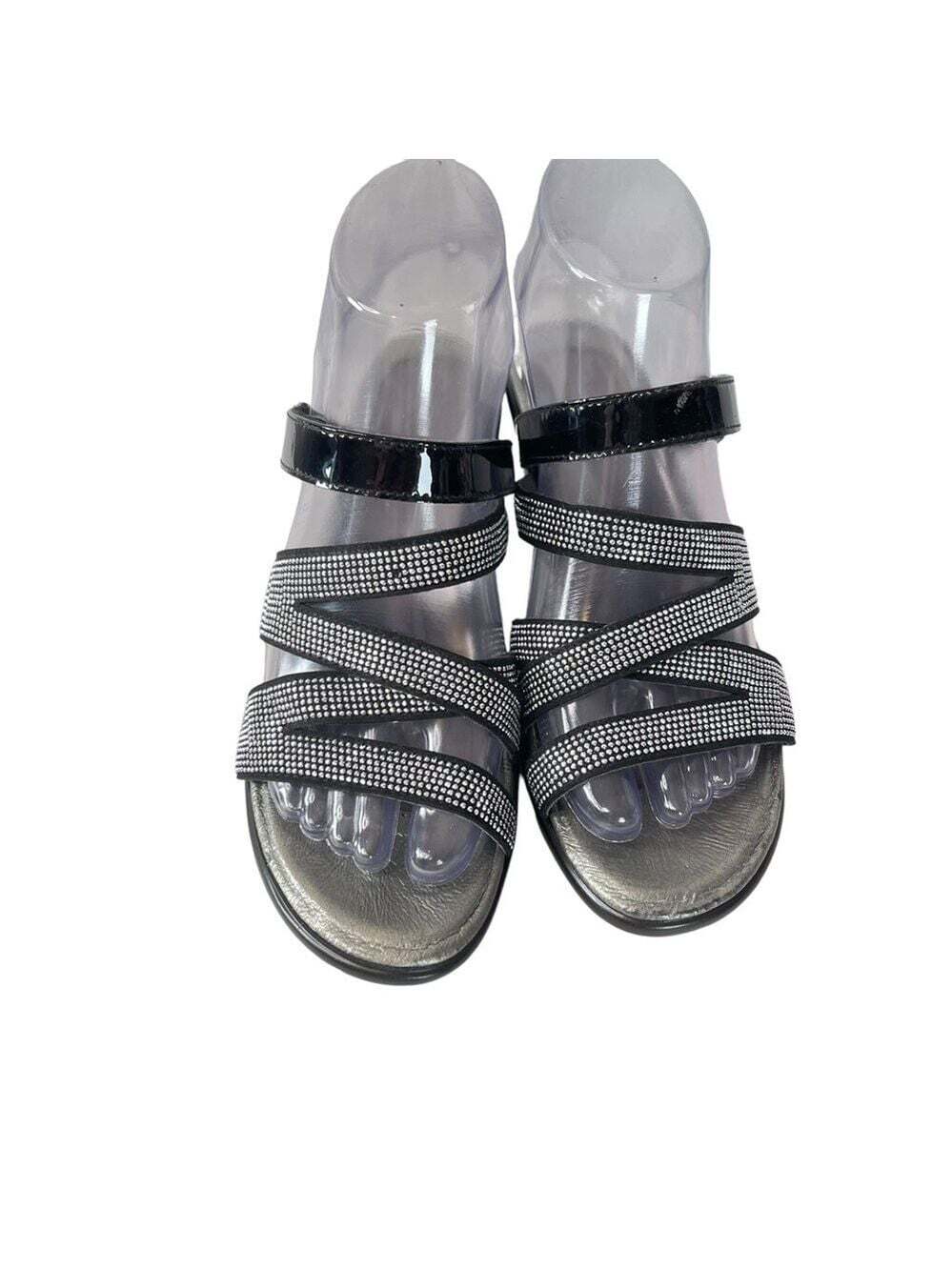 Naot Rhinestone Sandals 37 6 Black Silver Strappy Comfort Dress Sparkle Slide